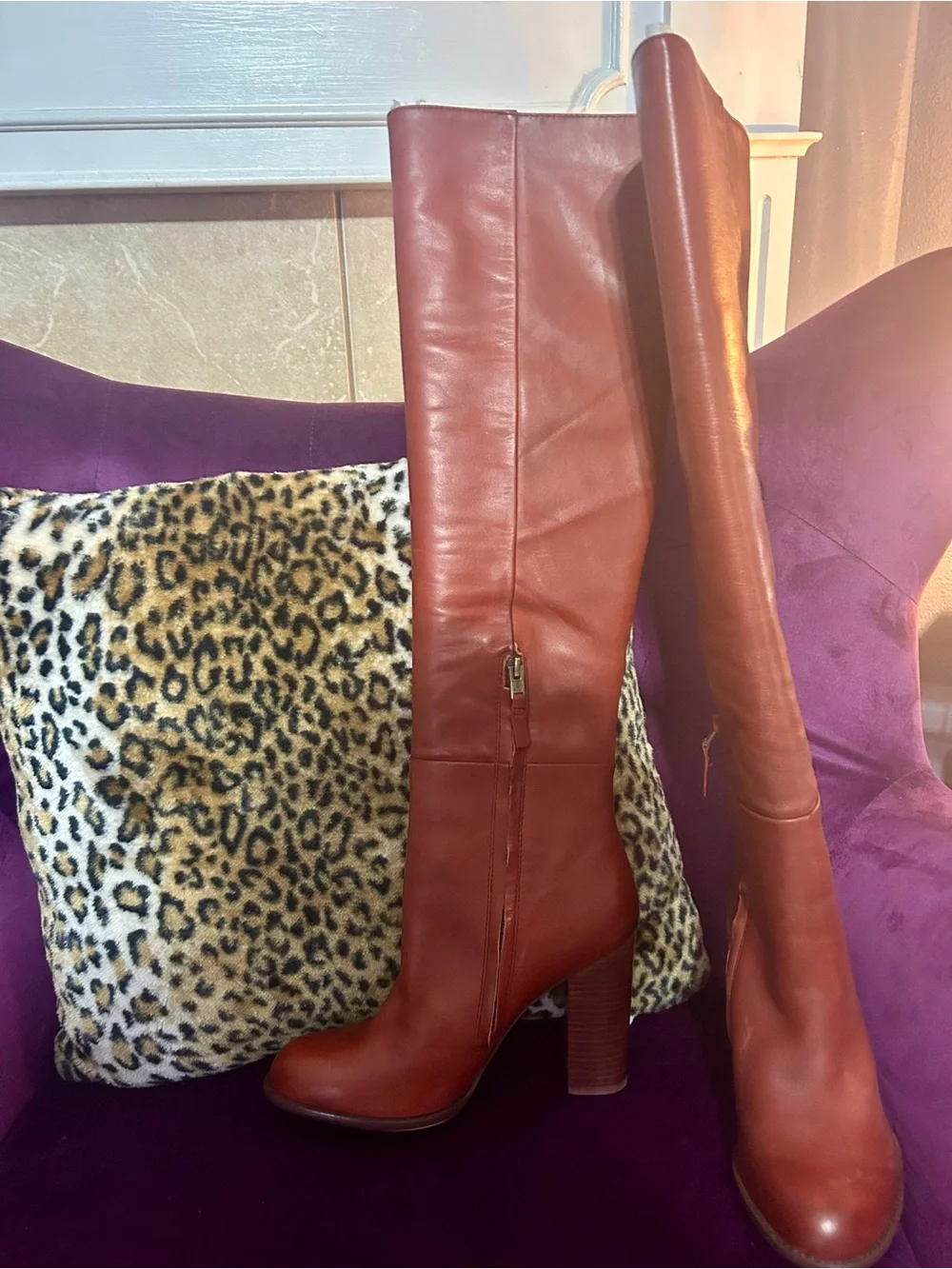Sam Edelman Women’s Tall Leather Knee-High Boots in Rust